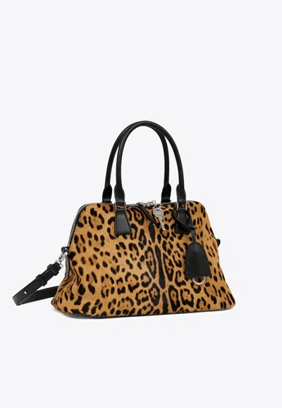 Maison Margiela Medium 5ac Leopard Print Top Handle Bag In Brown