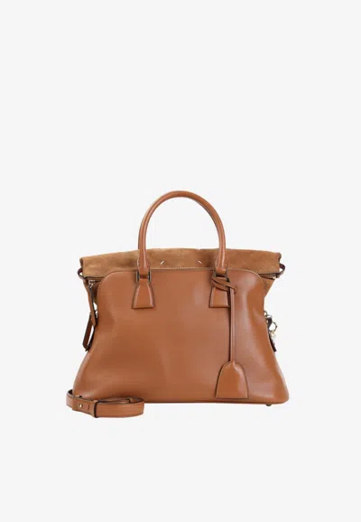 Maison Margiela Medium 5ac Soft Suede And Leather Top Handle Bag In Cognac