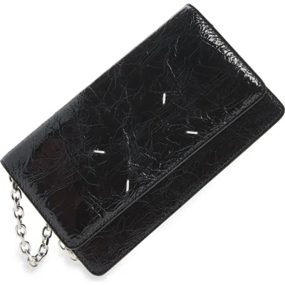 Maison Margiela Medium Crackled Leather Wallet On A Chain In Dark Navy