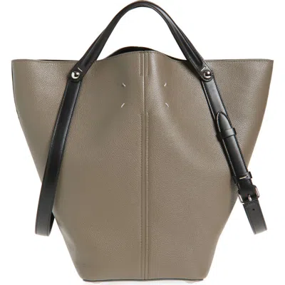 Maison Margiela Medium Dress-age Leather Tote In Graphite/black/black