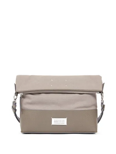 Maison Margiela Medium Embossed Grain Crossbody In Gray