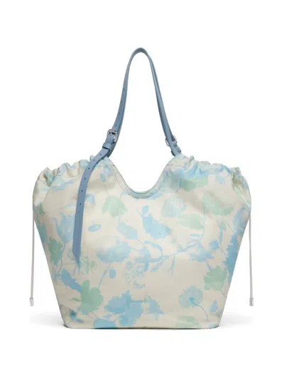 Maison Margiela Medium Floral-print Drawstring-detail Cotton Tote Bag In Blue
