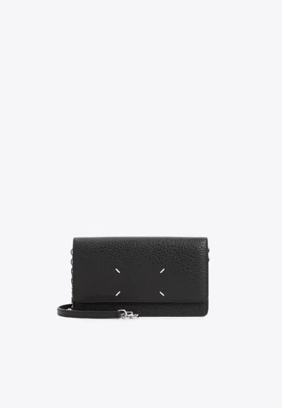 Maison Margiela Medium Leather Wallet On Chain In Black