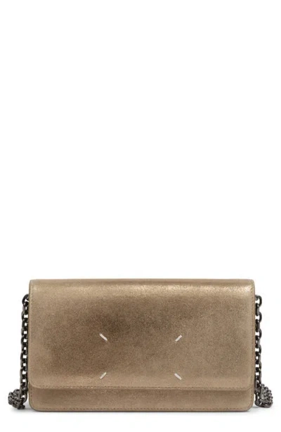 Maison Margiela Medium Metallic Leather Wallet On A Chain In Brown