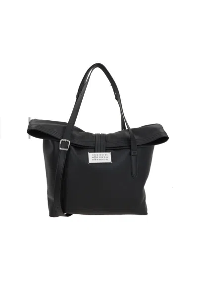 Maison Margiela Medium Paper Leather Shoulder Bag In Black