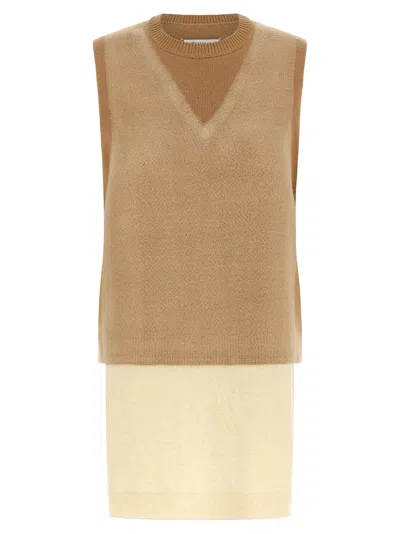 Maison Margiela Memory Knit Vest Sleeveless V Detail In Brown