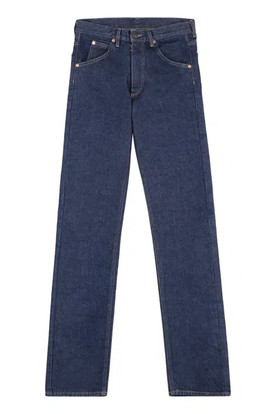 Maison Margiela Men's 5-pocket Straight-leg Denim Jeans With Contrast Stitching In Blue
