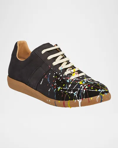 Maison Margiela Replica Paint Splatter Leather Sneakers Size 10 In Black