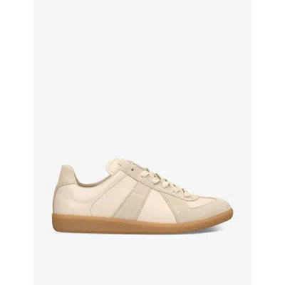 Maison Margiela Mens Beige Comb Replica Panelled Leather Low-top Trainers