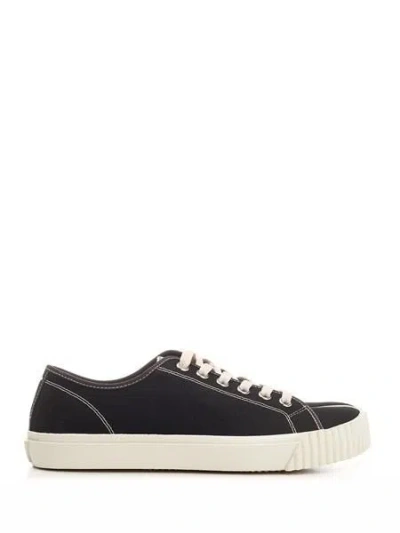 Maison Margiela Men's Black Canvas Tabi Sneakers For Ss24 Collection In Black/white