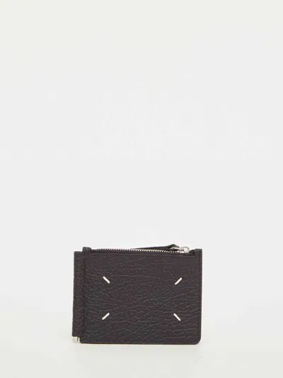 Maison Margiela Grained Leather Bi-fold Wallet With White Seams In Black