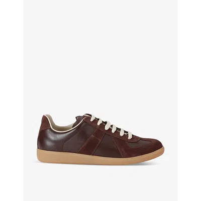 Maison Margiela Replica Panelled Leather Low-top Trainers In Brown