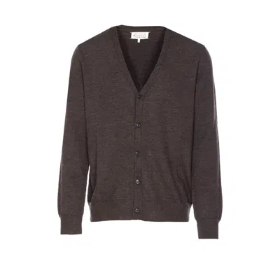 Maison Margiela Men Cardigan With Patches On Elbow In Brown