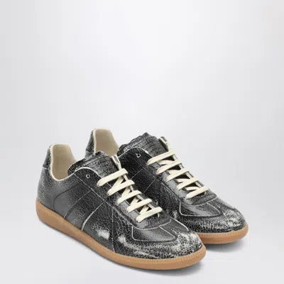 Maison Margiela Replica Distressed Cracked-leather Sneakers In Black