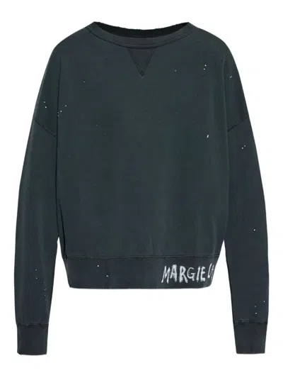 Maison Margiela Men Crewneck Sweatshirt With Distressed Details In Green