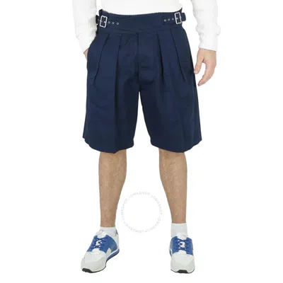 Maison Margiela Men's Dark Blue Pleated Buckled Bermuda Shorts