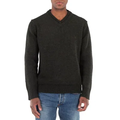 Maison Margiela Men's Dark Green Elbow-patch Knitted Jumper