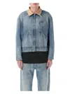 Maison Margiela Frayed Hem Denim Jacket With Contrasting Collar In Light Blue