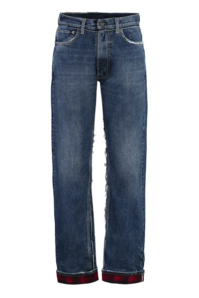 Maison Margiela Dark-washed Five-pocket Jeans With Wool Insert Details For Men In Denim