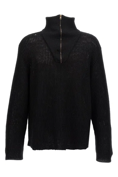 Maison Margiela Men Distressed Half Zip Sweater In Black