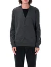 Maison Margiela Elbow-patch Fine-knit Cardigan In Charcoal Grey
