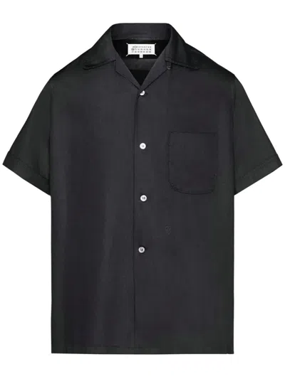 Maison Margiela Men's Front Pocket Black Shirt With Nacre Buttons