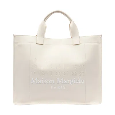 Maison Margiela Men Large Cabas Shopping Bag With Numeric Logo In White