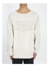 Maison Margiela Crewneck Sweatshirt With Topstitched Log In Beige