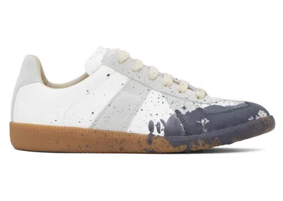 Pre-owned Maison Margiela Men's  Paint Replica German Army Trainer (gat) Sneakers In White/pewter In Multi