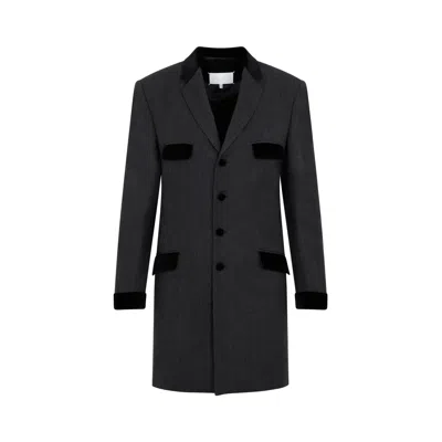 Maison Margiela Single-breasted Long Wool Blazer In Grey