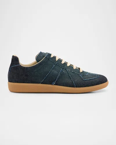 Maison Margiela Men's Replica Denim T-toe Low-top Sneakers In Blue