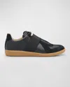 Maison Margiela Men Black Leather And Suede Replica Sneakers In Very/black