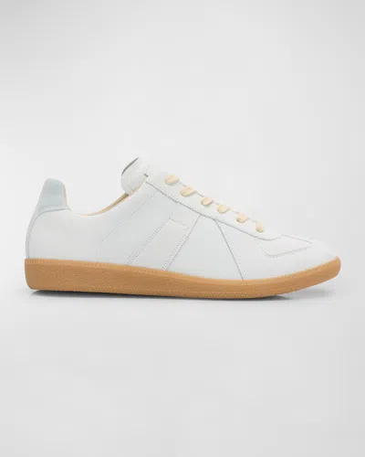 Maison Margiela Men's Replica Leather Low-top Trainers In Chalk/whit