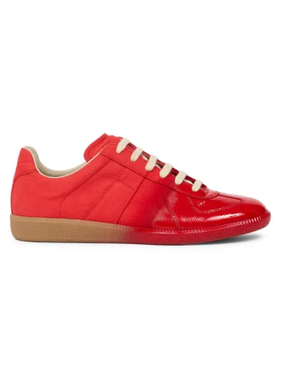 Maison Margiela Leather Lace Up Sneakers Low Top In Red