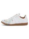 Maison Margiela Men's Replica Paint Splatter Leather Low-top Sneakers In White