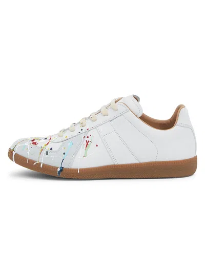 Maison Margiela Men's Replica Paint Splatter Leather Low-top Trainers In White