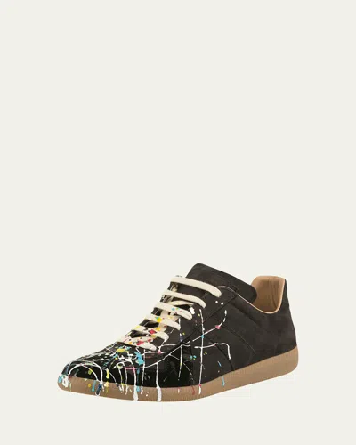 Maison Margiela Replica Paint Splatter Leather Sneakers Size 10 In Black