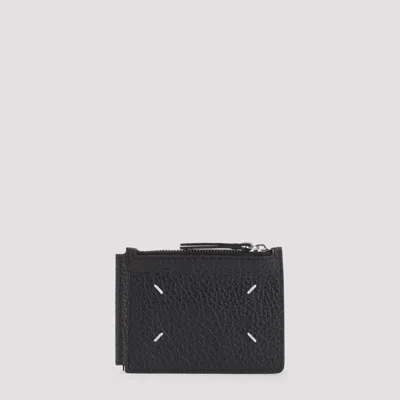 Maison Margiela Men's Slim Leather Wallet Mini 2-pincer In Black