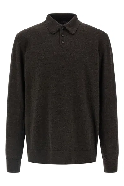 Maison Margiela Men Suede Patch Polo Shirt In Brown