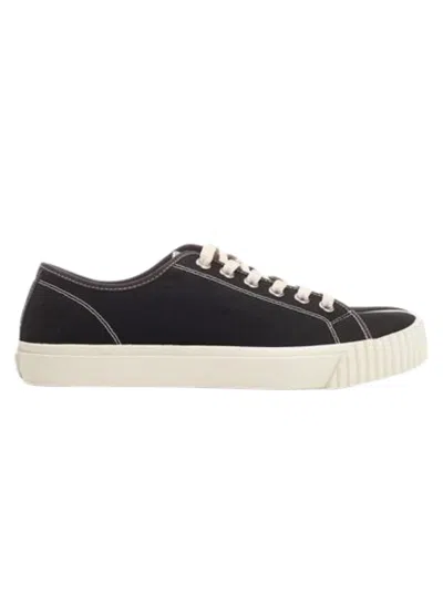 Maison Margiela Tabi Cotton Canvas Low Top Sneakers In Black White