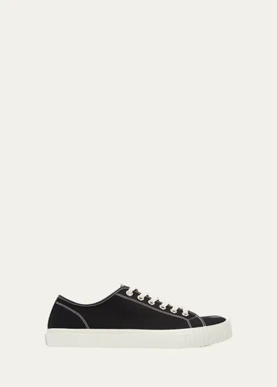 Maison Margiela Men's Tabi Split-toe Canvas Low-top Sneakers In Black/white
