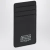 Maison Margiela Leather Card Holder With Embossed Texture And Contrasting Stitching In Black