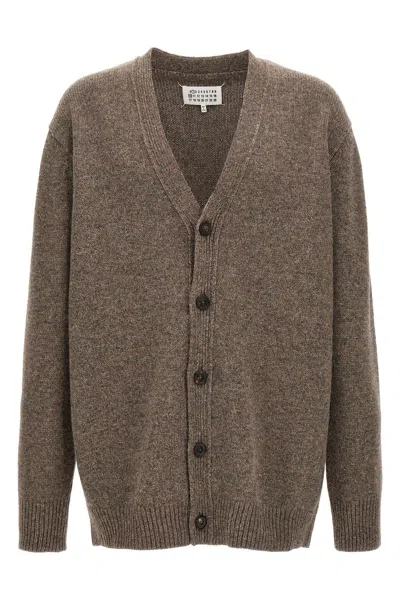 Maison Margiela Wool Cardigan With Front Pockets And V-neck In Brown