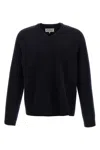 Maison Margiela Classic Crew Neck Sweater With Suede Elbow Patches In Black