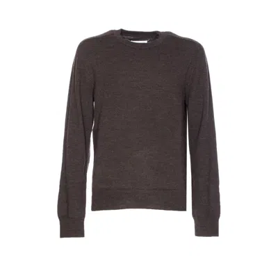 Maison Margiela Men Wool Sweater With Patches On Elbow In Brown