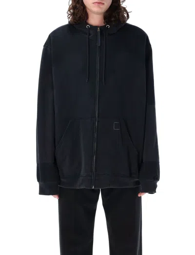 Maison Margiela Black Zipped Hoodie With Teddy Lining For Men In Washed_black