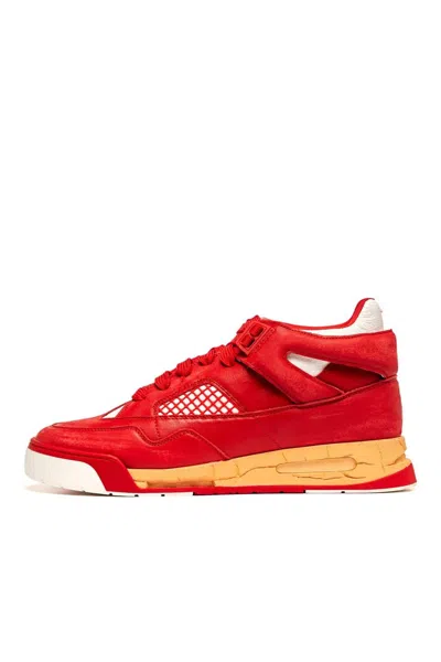 Pre-owned Maison Margiela Mesh-panel Lace-up Sneakers In Red