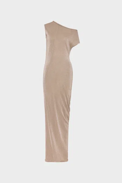 Maison Margiela Metallic Knit Maxi Dress Woman Pink Beige In Brown