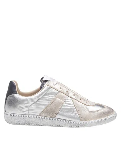 Maison Margiela Metallic Leather And Suede Sneakers In Silver