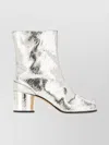 Maison Margiela Metallic Leather Tabi Ankle Block Heel Boots In Silver
